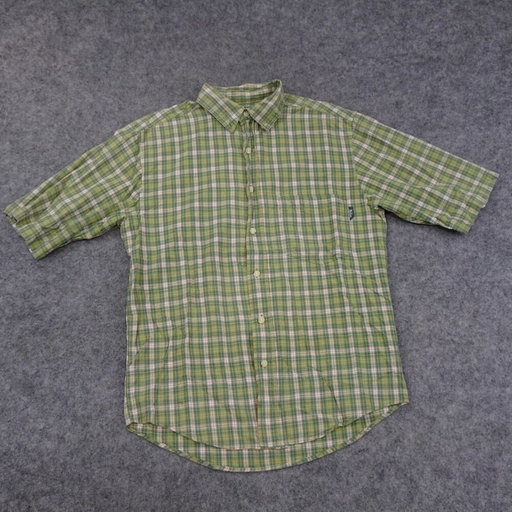 Woolrich Button Up Shirt Mens Small Green Short Sleeve Regular Fit Cotton Plaid